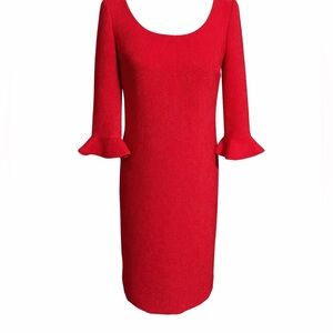 Ann Taylor Red Sheath Dress Bell Sleeve Size 0P